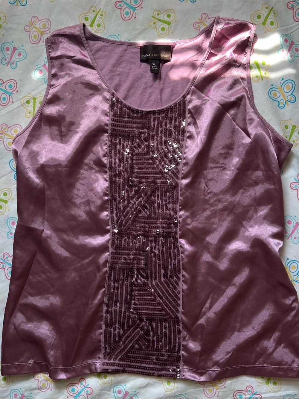 Y2K Dana Buchman Women’s Purple Sequin Detail Satin-Feel Top